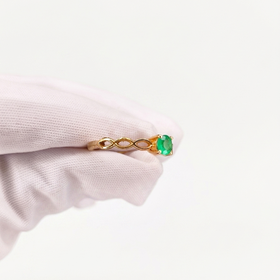 Anillo Trenza Esmeralda Redonda Pq Oro 18k - Imagen 2